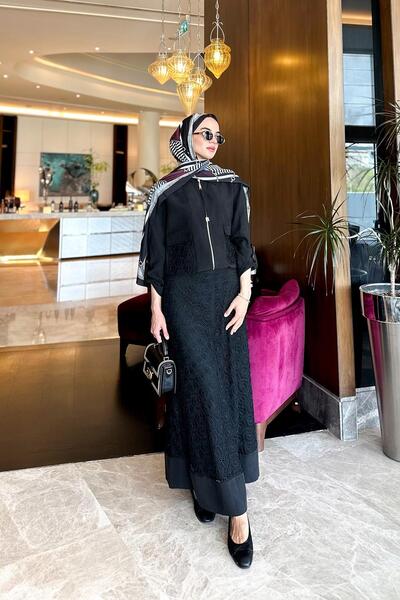 Levidor Lace Detailed Skirt Suit 131017 - Black