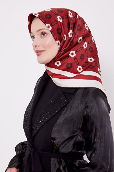 Levidor Burgundy-Black Daisy Pattern Twill Silk Scarf