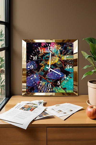 Zevahir Mobilya Dekorasyon Gold Framed Colorful Nature Landscape Themed Decorative Mdf Wall Clock