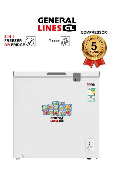 general lines مجمد أفقي مزدوج الحرارة - 7 أقدام - 199 لترًا - ضمان الضاغط لمد...