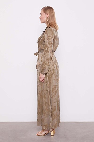 Levidor Φόρεμα Cupra με λεπτομέρεια με βολάν χακί