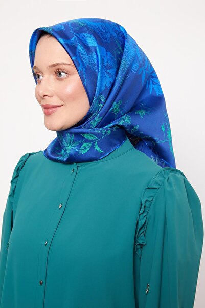 Levidor Синій абстрактний квітковий візерунок Твіл шовковий шарф