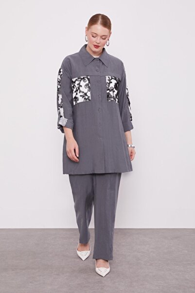 Levidor Gray Mesh Pocket Detailed Triple Tunic Set