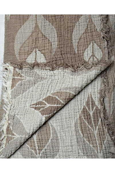 Perky Moth Desenli Jakarlı 4 Katlı Organik Müslin Yatak Örtüsü Battaniye Pike 260x280 cm %100 Pamuk Dört Mevsim