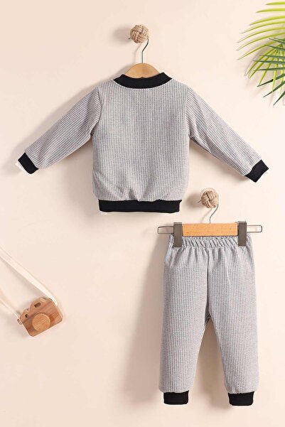 kidello Gray Zippered Cardigan Baby Boy 3-Piece Set (1-3 Years)