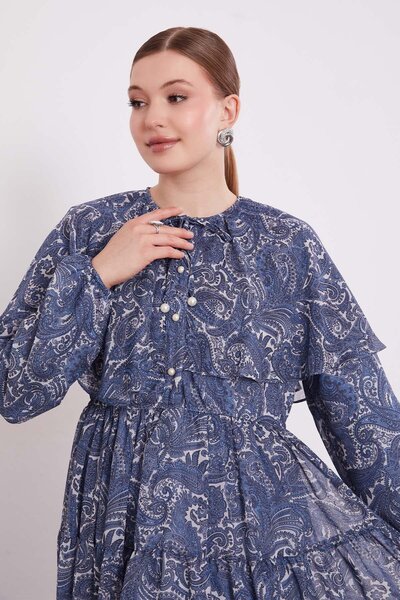 Levidor Φόρεμα από σιφόν με έθνικ σχέδιο Indigo