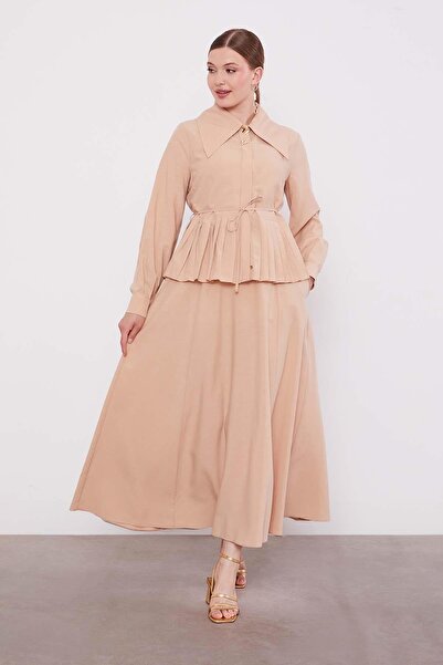 Levidor Beige Skirt with Pleated Hem Cupra Skirt Set