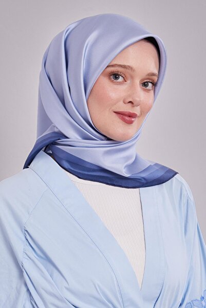 Levidor Baby Blue Twill Silk Scarf with Border