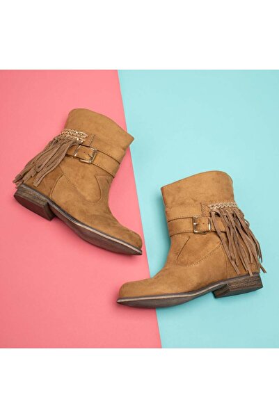 BMoD Women's brown suede boots with a low heel and fringes MOD12671