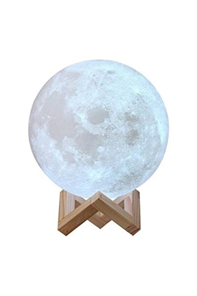 Doty Lampă de noapte 3D cu formă de lună plină, formă de lună, suport din lem...