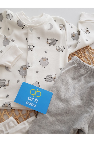 artıbebe Newborn Unisex 5-Piece Hospital Discharge Set |   100% Cotton Lamb Patterned First Wear Set