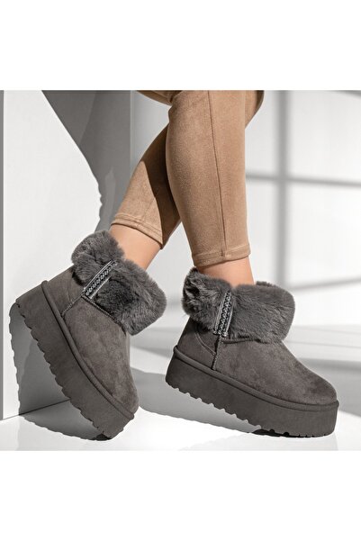 Modlet.ro Women's grey suede thick-sole boots UG-type MOD12836