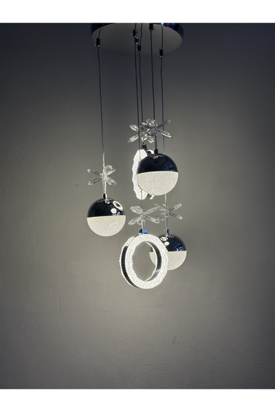 Lamira aydınlatma 5’Lİ SARKIT LED VE KRİSTAL KROM AVİZE MODELİMİZ