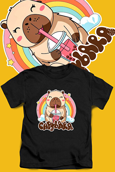 Store Capybara Pattern Printed Children's Black and White Tshirt