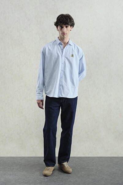 GIESTO OXFORD NAKIŞLI MAVİ GÖMLEK