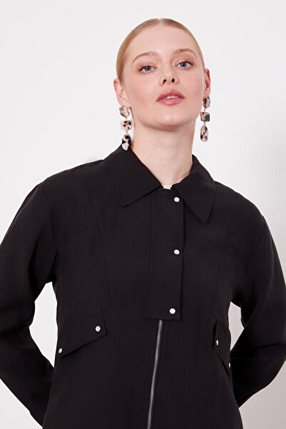 Levidor Black Pocket Detailed Zippered Skirt Set