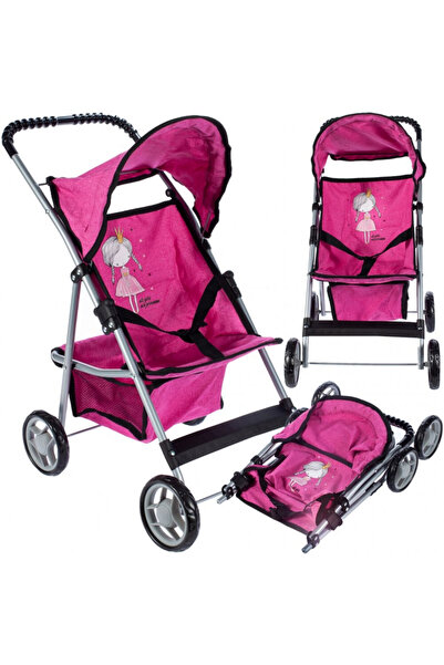 MalPlay Foldable doll stroller, MalPlay, with canopy, metal frame, with basket for accessories, wheels and