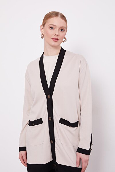 Levidor Σετ ζακέτα με λεπτομέρεια με κουμπιά σε μπεζ-μαύρο χρώμα