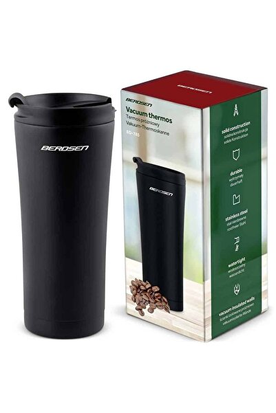 Berdsen Thermos, made of stainless steel, tight lid, ergonomic shape, capacity 470 ml, black