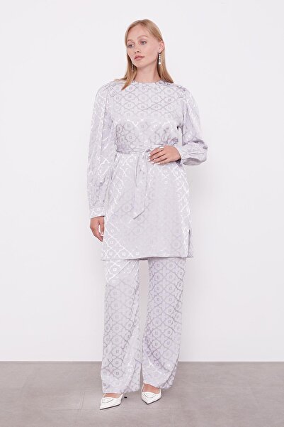 Levidor Gray Clover Patterned Jacquard Double Suit