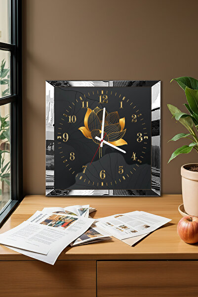 Zevahir Mobilya Dekorasyon Silver Framed Black Rose Themed Decorative Mdf Wall Clock