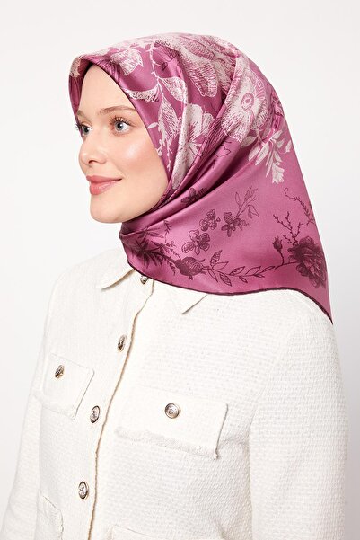 Levidor Violet Abstract Rose Pattern Twill Silk Scarf