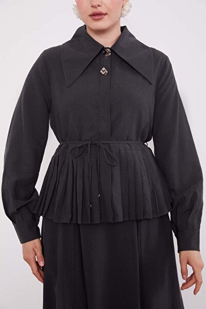 Levidor Anthracite Pleated Hem Cupra Skirt Set