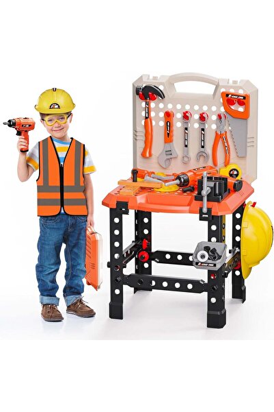 KidProtect Моята първа работна маса 2в1 за деца, комплект инструменти, 91 акс...