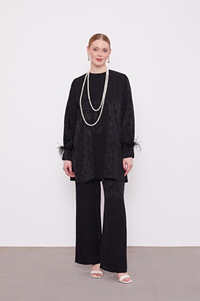 Levidor Μαύρο-987 Σετ δύο τεμαχίων με λεπτομέρεια από φτερά στα μανίκια