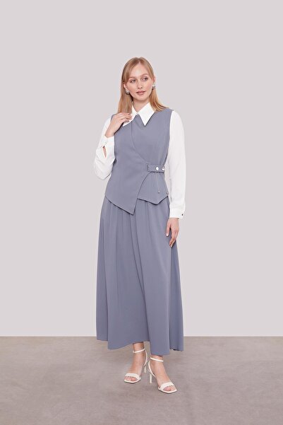 Levidor Anthracite Vest and Stone Detailed Skirt Set