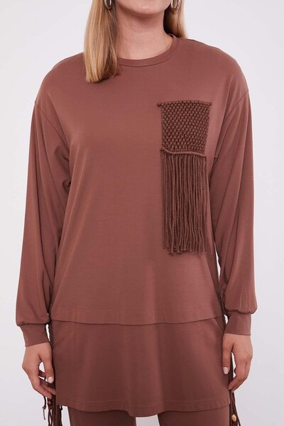 Levidor Kahve Hasır Püskül Detaylı İkili Takım