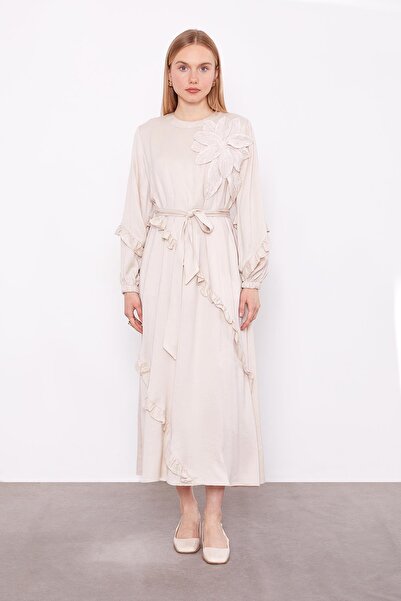 Levidor Φόρεμα Cupra σε ανοιχτό μπεζ χρώμα με λεπτομέρεια λουλουδιών στο λαιμό