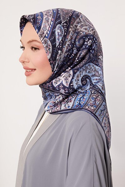 Levidor Navy Blue Mixed Indian Pattern Twill Silk Scarf