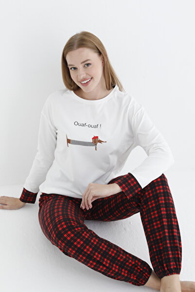 İPEKTENİM Pötikare Desenli Ribanalı Pijama Takımı