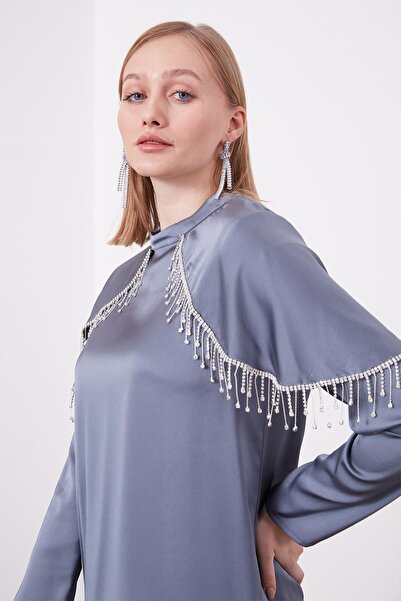 Levidor K.Grey Shoulder Stripe Stone Detailed Double Suit