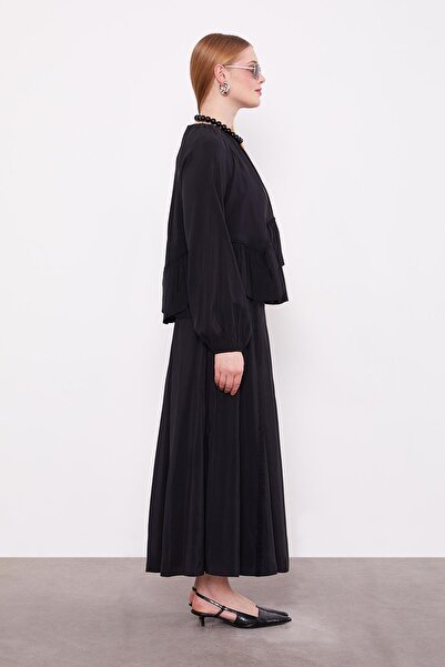 trender Black Stripe Lace Detail Skirt Suit