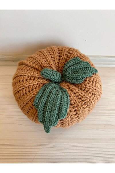 Patiska Tasarım El Yapımı Örgü Balkabağı Dekoratif Yastık 20x10 cm – Halloween Temalı, Boncuk Elyaf Dolgulu 2