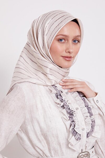 Levidor Cream Striped Letter Pattern Twill Silk Scarf