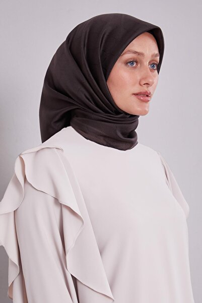 Levidor Μεταξωτό μαντήλι με μονόγραμμα με ρίγες σε καφέ χρώμα