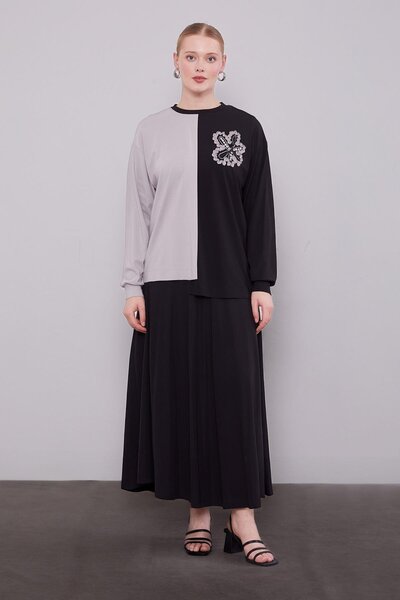 Levidor Μαύρο Ασύμμετρο Σετ Φούστας Δύο Χρωμάτων