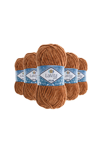 LaVita Yarn Fir de tricotat manual din catifea Velur 100% poliester 500gr 5 B...