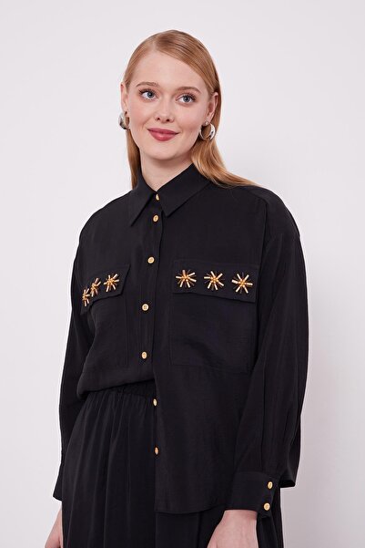 Levidor Black Pocket Bead Daisy Detailed Skirt Set