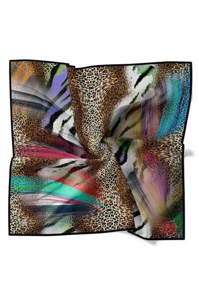 Levidor Black Mixed Leopard Pattern Twill Silk Scarf