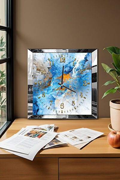 Zevahir Mobilya Dekorasyon Ceas de perete decorativ din MDF cu tematică Sky Marble cu cadru argintiu