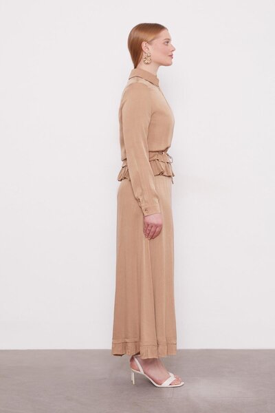 Levidor Camel Ruffle Detailed Cupra Skirt Set