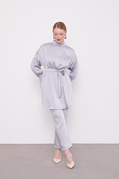 Levidor Gri Kol Fırfır Detaylı İkili Takım