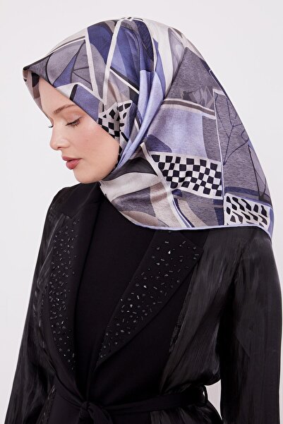 Levidor Blue Checker Pattern Twill Silk Scarf