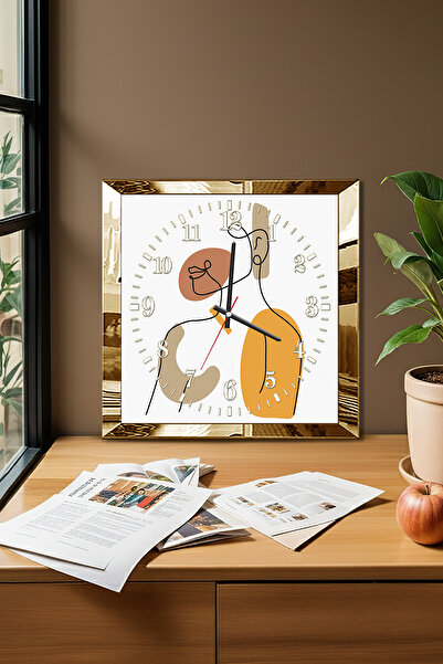 Zevahir Mobilya Dekorasyon Ceas de perete decorativ din MDF cu modele abstracte minimaliste înrămate cu aur