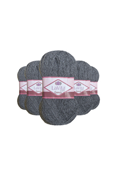 LaVita Yarn Gonca прежда за ръчно плетене 100% акрил 500 г 5 БРОЯ (6001 СИВО)