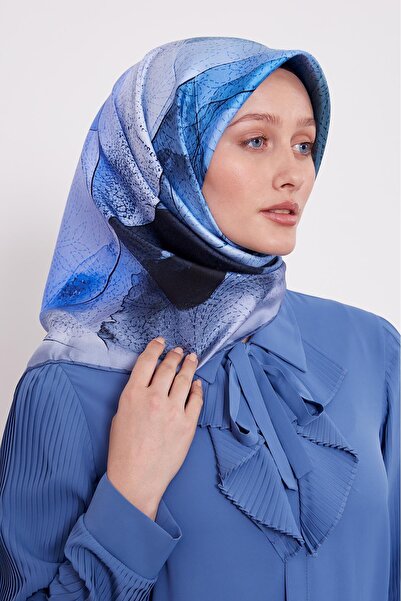 Levidor وشاح حريري من التويل بنمط زهور مقطوعة باللون الأزرق الفاتح